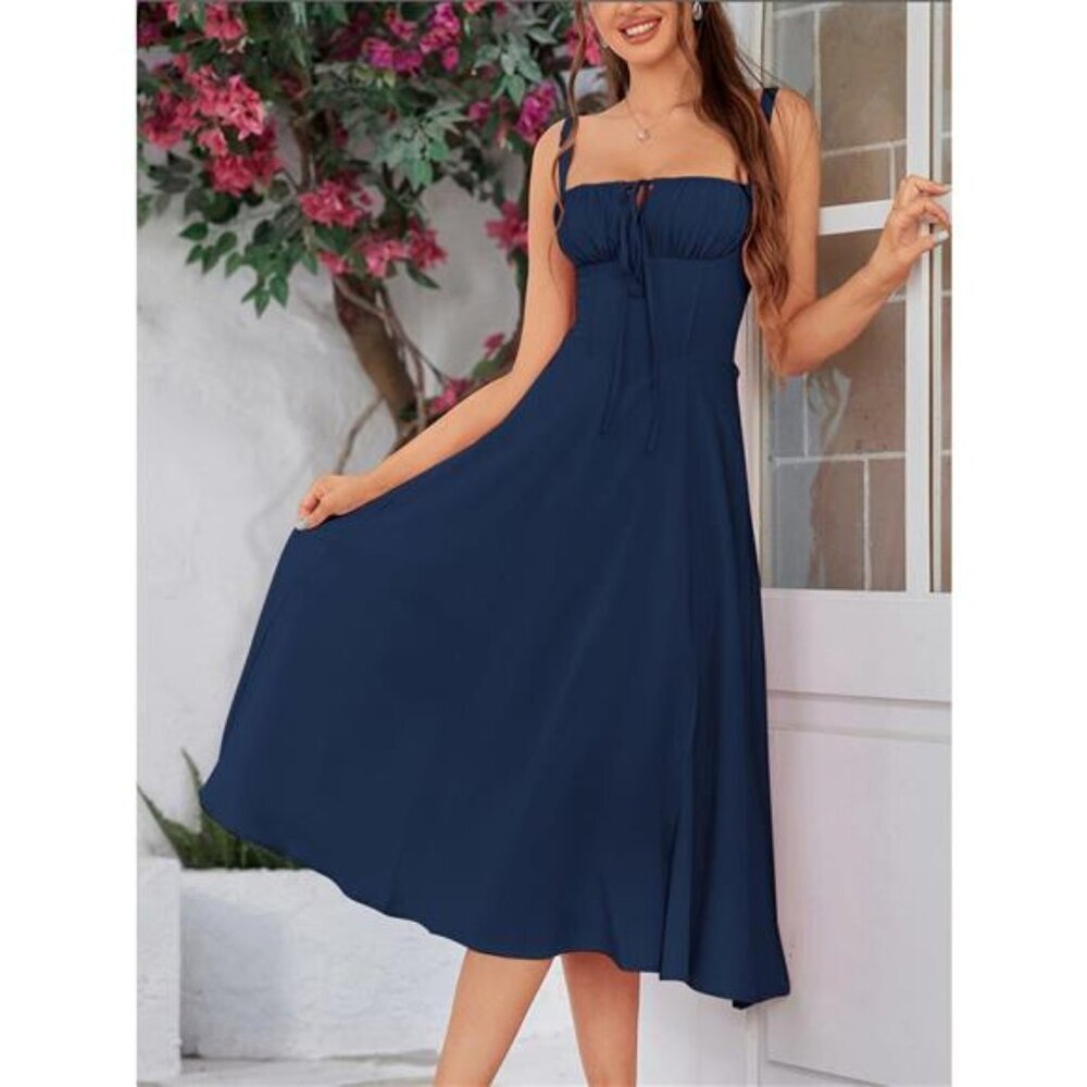 Tie-Front A-Line Midi Dress